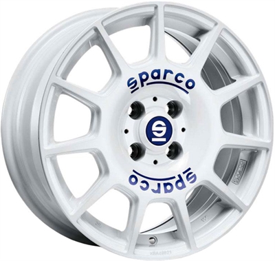 197810 SPA TER 7517511038 Sparco Terra (wbl) fælg, 7.5x17 ET38, 110.00/5, Ø73, White + blue lettering Sparco