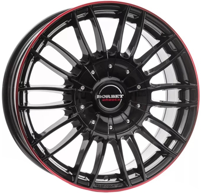 496625 BOR CW12 7518511248D Borbet CW3 fælg, 7.5x18 ET48, 112.00/5, Ø66.6, Black glossy red ring Borbet
